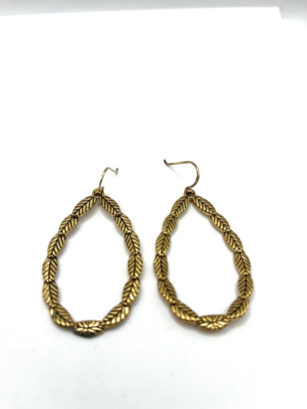 Barse Teardrop Leaf Link Earrings Gold Vermeil 925 Sterling Silver Hoop Large - Picture 7 of 14